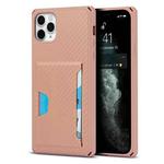 For iPhone 11 Pro Max Carbon Fiber Armor Shockproof TPU + PC Hard Case with Card Slot Holder (Rose Gold)