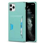 For iPhone 11 Pro Max Carbon Fiber Armor Shockproof TPU + PC Hard Case with Card Slot Holder (Lake Green)
