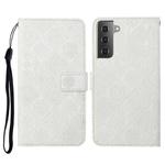 For Samsung Galaxy S21 FE Ethnic Style Embossed Pattern Horizontal Flip Leather Case with Holder & Card Slots & Wallet & Lanyard(White)