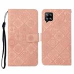 For Samsung Galaxy A22 4G Ethnic Style Embossed Pattern Horizontal Flip Leather Case with Holder & Card Slots & Wallet & Lanyard(Pink)