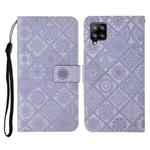 For Samsung Galaxy A22 4G Ethnic Style Embossed Pattern Horizontal Flip Leather Case with Holder & Card Slots & Wallet & Lanyard(Purple)