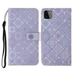 For Samsung Galaxy A22 5G Ethnic Style Embossed Pattern Horizontal Flip Leather Case with Holder & Card Slots & Wallet & Lanyard(Purple)