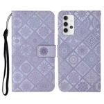 For Samsung Galaxy A32 4G Ethnic Style Embossed Pattern Horizontal Flip Leather Case with Holder & Card Slots & Wallet & Lanyard(Purple)