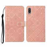 For Samsung Galaxy A02 Ethnic Style Embossed Pattern Horizontal Flip Leather Case with Holder & Card Slots & Wallet & Lanyard(Pink)