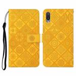 For Samsung Galaxy A02 Ethnic Style Embossed Pattern Horizontal Flip Leather Case with Holder & Card Slots & Wallet & Lanyard(Yellow)