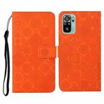 For Xiaomi Redmi Note 10 4G Ethnic Style Embossed Pattern Horizontal Flip Leather Case with Holder & Card Slots & Wallet & Lanyard(Orange)