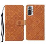 For Xiaomi Redmi Note 10 Pro Ethnic Style Embossed Pattern Horizontal Flip Leather Case with Holder & Card Slots & Wallet & Lanyard(Brown)