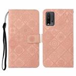 For Xiaomi Redmi 9T Ethnic Style Embossed Pattern Horizontal Flip Leather Case with Holder & Card Slots & Wallet & Lanyard(Pink)