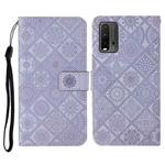 For Xiaomi Redmi 9T Ethnic Style Embossed Pattern Horizontal Flip Leather Case with Holder & Card Slots & Wallet & Lanyard(Purple)