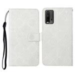 For Xiaomi Redmi 9T Ethnic Style Embossed Pattern Horizontal Flip Leather Case with Holder & Card Slots & Wallet & Lanyard(White)