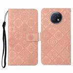 For Xiaomi Redmi Note 9T Ethnic Style Embossed Pattern Horizontal Flip Leather Case with Holder & Card Slots & Wallet & Lanyard(Pink)