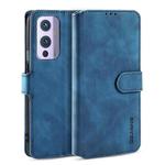 For OnePlus 9 DG.MING Retro Oil Side Horizontal Flip Leather Case with Holder & Card Slots & Wallet(Blue)