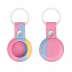 Rainbow Anti-scratch PU Shockproof Protective Cover Case with Keychain Ring Loop For AirTag(Pink Light Blue Yellow)