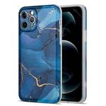 For iPhone 12 Pro Glazed Marble Pattern TPU Shockproof Protective Case(Blue)