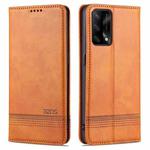 For OPPO A74 4G / F19 AZNS Magnetic Calf Texture Horizontal Flip Leather Case with Card Slots & Holder & Wallet(Light Brown)