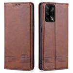 For OPPO A74 4G / F19 AZNS Magnetic Calf Texture Horizontal Flip Leather Case with Card Slots & Holder & Wallet(Brown)
