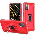 For Xiaomi Poco M3 Carbon Fiber Protective Case with 360 Degree Rotating Ring Holder(Red)