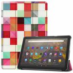 For Amazon Fire HD 10 (2021) Colored Drawing Pattern Horizontal Flip Leather Case with Three-folding Holder & Sleep / Wake-up Function(Cube)