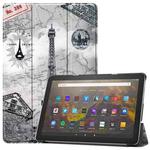 For Amazon Fire HD 10 (2021) Colored Drawing Pattern Horizontal Flip Leather Case with Three-folding Holder & Sleep / Wake-up Function(Retro Tower)