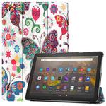 For Amazon Fire HD 10 (2021) Colored Drawing Pattern Horizontal Flip Leather Case with Three-folding Holder & Sleep / Wake-up Function(Color Butterfly)
