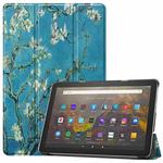 For Amazon Fire HD 10 (2021) Colored Drawing Pattern Horizontal Flip Leather Case with Three-folding Holder & Sleep / Wake-up Function(Apricot Blossom)