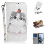 For Samsung Galaxy S21 FE 3D Colored Drawing Horizontal Flip Leather Case with Holder & Card Slots & Wallet & Lanyard(Cute Cat)