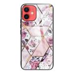 For iPhone 12 mini Abstract Marble Pattern Glass Protective Case (Rhombus Rose)