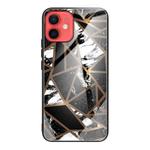 For iPhone 12 mini Abstract Marble Pattern Glass Protective Case (Rhombus Black)