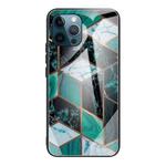 For iPhone 12 Pro Max Abstract Marble Pattern Glass Protective Case(Rhombus Dark Green)