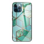 For iPhone 12 Pro Max Abstract Marble Pattern Glass Protective Case(Rhombus Green)