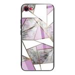 For iPhone SE 2022 / SE 2020 / 8 / 7 Abstract Marble Pattern Glass Protective Case(Rhombus Gray Purple)