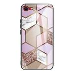 For iPhone SE 2022 / SE 2020 / 8 / 7 Abstract Marble Pattern Glass Protective Case(Rhombus Orange Purple)