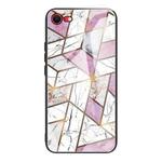 For iPhone SE 2022 / SE 2020 / 8 / 7 Abstract Marble Pattern Glass Protective Case(Rhombus White Purple)