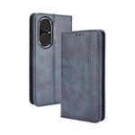 For Huawei P50 Magnetic Buckle Retro Crazy Horse Texture Horizontal Flip Leather Case with Holder & Card Slots & Photo Frame(Blue)