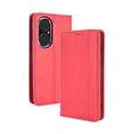 For Huawei P50 Magnetic Buckle Retro Crazy Horse Texture Horizontal Flip Leather Case with Holder & Card Slots & Photo Frame(Red)