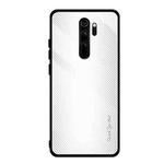 For Xiaomi Redmi Note 8 Pro Carbon Fiber Texture Gradient Color Glass Case(White)