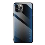 For iPhone 11 Pro Max Carbon Fiber Texture Gradient Color Glass Case(Blue)
