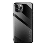 For iPhone 11 Pro Max Carbon Fiber Texture Gradient Color Glass Case(Black)