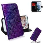 For Samsung Galaxy S21 FE Solid Color Colorful Magnetic Buckle Horizontal Flip PU Leather Case with Holder & Card Slots & Wallet & Lanyard(Purple)