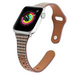 Plaid Leather Watch Band For Apple Watch Series 7 45mm / 6 & SE & 5 & 4 44mm / 3 & 2 & 1 42mm(Yellow Houndstooth)