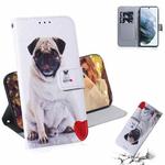 For Samsung Galaxy S21 FE Coloured Drawing Horizontal Flip Leather Case, with Holder & Card Slots & Wallet(Pug)