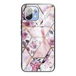 For Xiaomi Mi 11 Abstract Marble Pattern Glass Protective Case(Rhombus Rose)