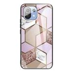 For Xiaomi Mi 11 Abstract Marble Pattern Glass Protective Case(Rhombus Orange Purple)