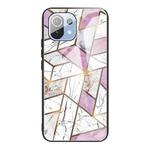 For Xiaomi Mi 11 Abstract Marble Pattern Glass Protective Case(Rhombus White Purple)