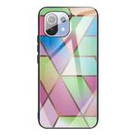For Xiaomi Mi 11 Lite Abstract Marble Pattern Glass Protective Case(Rhombus Gradient)