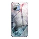 For Xiaomi Mi 11 Lite Abstract Marble Pattern Glass Protective Case(Abstract Light Pink)