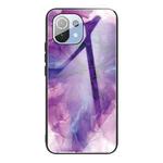 For Xiaomi Mi 11 Lite Abstract Marble Pattern Glass Protective Case(Abstract Purple)