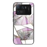 For Xiaomi Mi 11 Ultra Abstract Marble Pattern Glass Protective Case(Rhombus Gray Purple)
