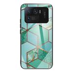 For Xiaomi Mi 11 Ultra Abstract Marble Pattern Glass Protective Case(Rhombus Green)