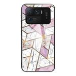 For Xiaomi Mi 11 Ultra Abstract Marble Pattern Glass Protective Case(Rhombus White Purple)